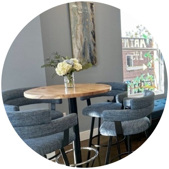 High-top dining table with fresh flowers